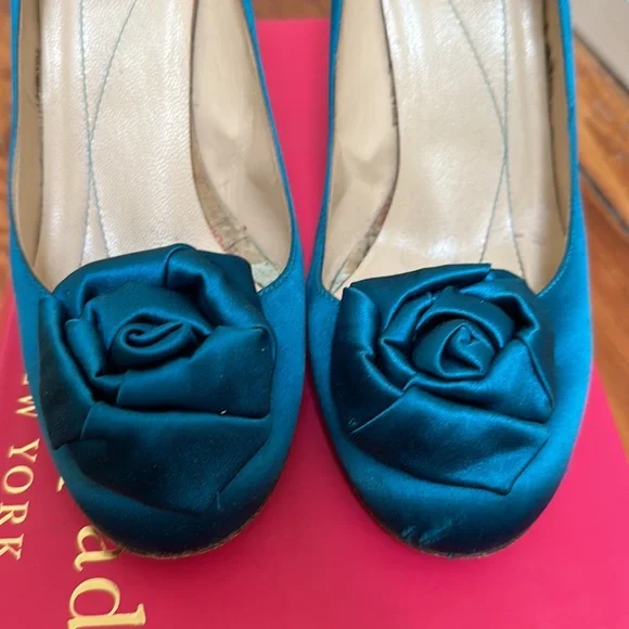 Kate Spade Kamille Teal Satin Heels - Picture 3 of 8